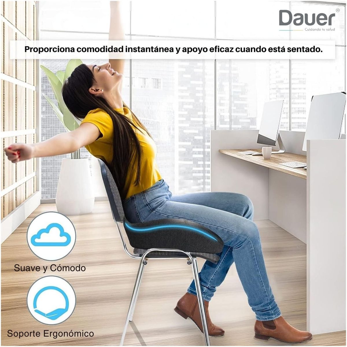 DAUER - Cojín Asiento 3D Viscoelástico Diseño Espacial Ergonomico Color Negro