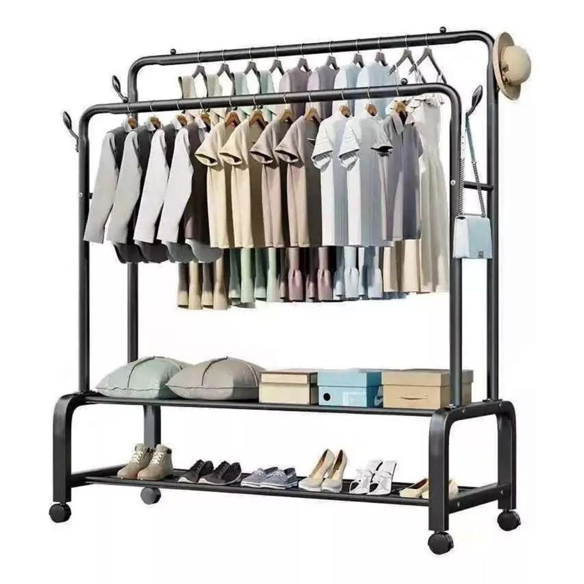 OEM - Organizador Ropa Doble con Estantes De 2 Niveles con Ruedas