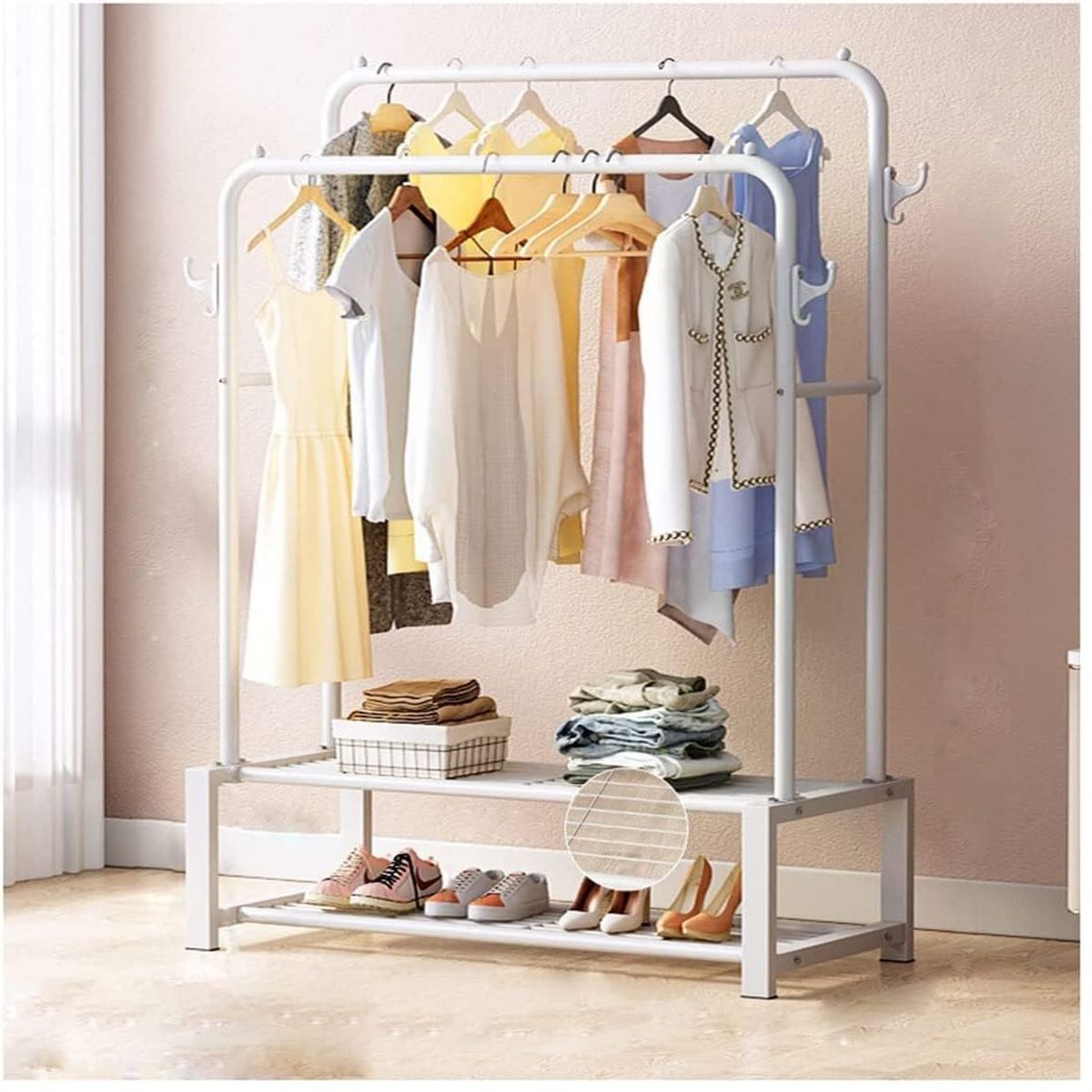 OEM - Organizador Ropa Doble con Estantes De 2 Niveles con Ruedas