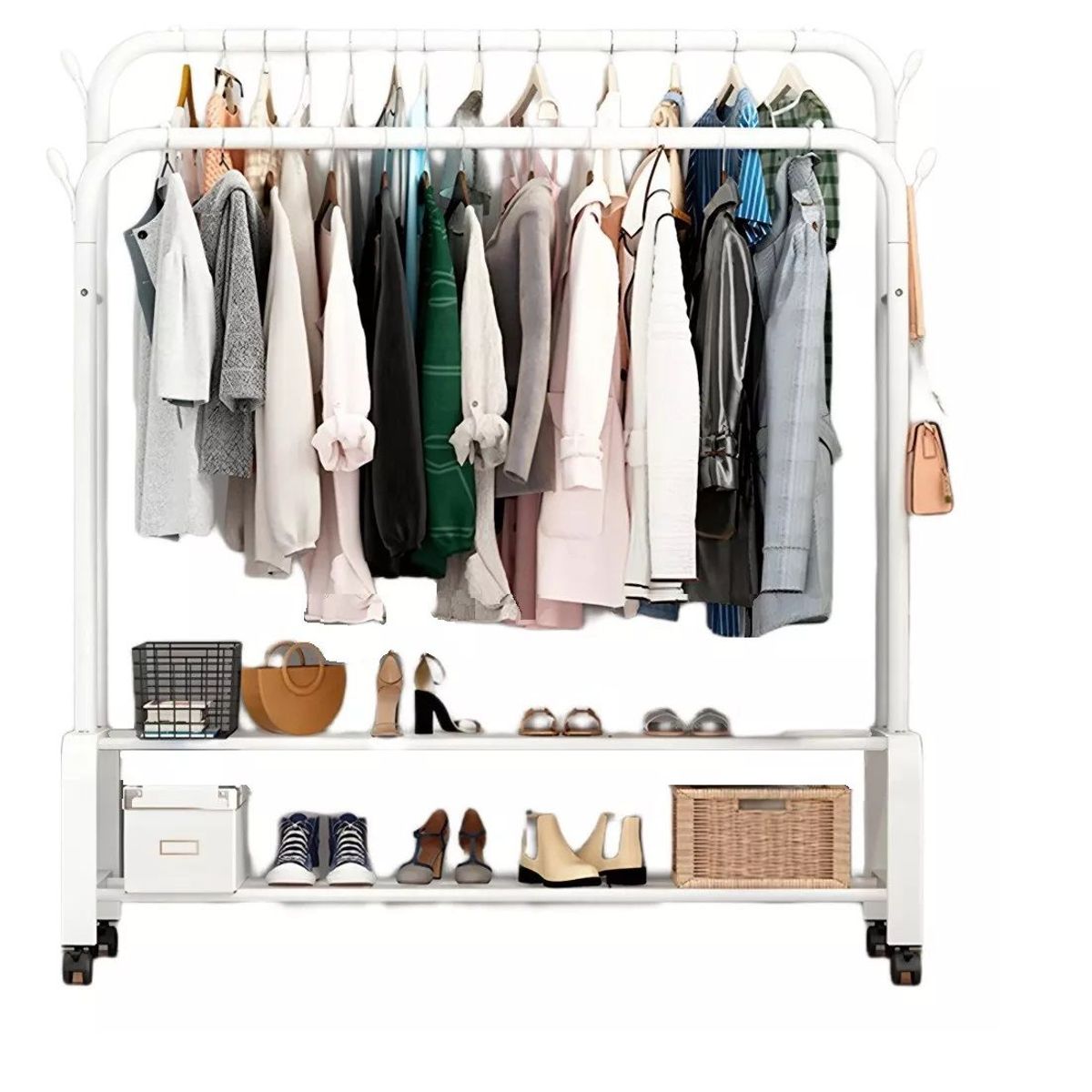 OEM - Organizador Ropa Doble con Estantes De 2 Niveles con Ruedas