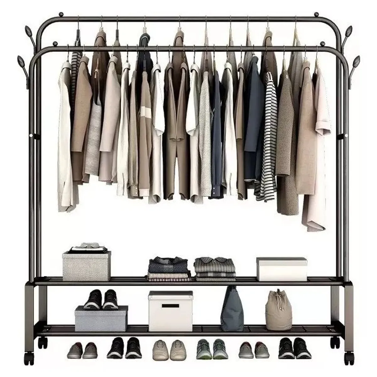 GENERICO - Organizador Ropa Doble con Estantes De 2 Niveles con Ruedas