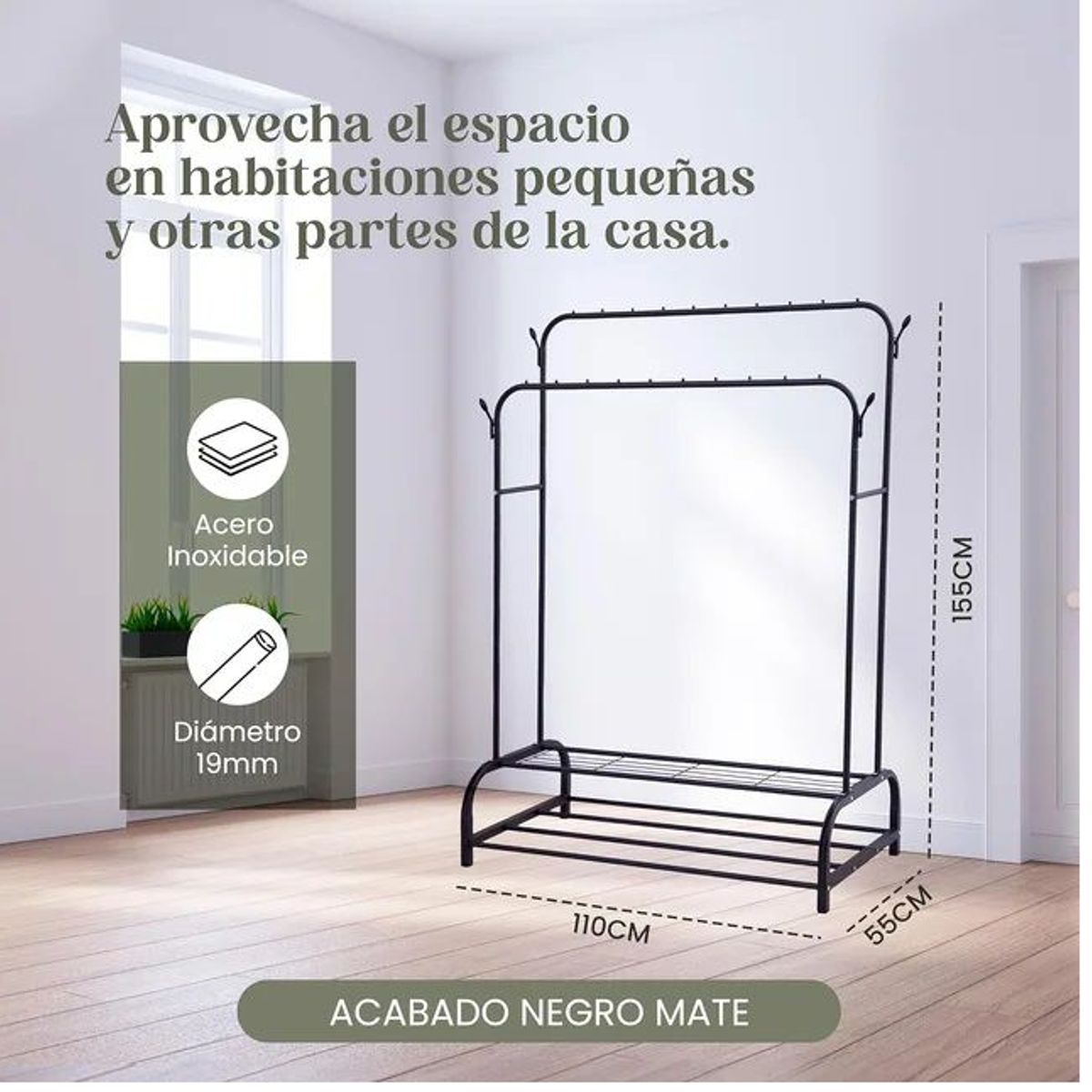 GENERICO - Organizador Ropa Doble con Estantes De 2 Niveles con Ruedas