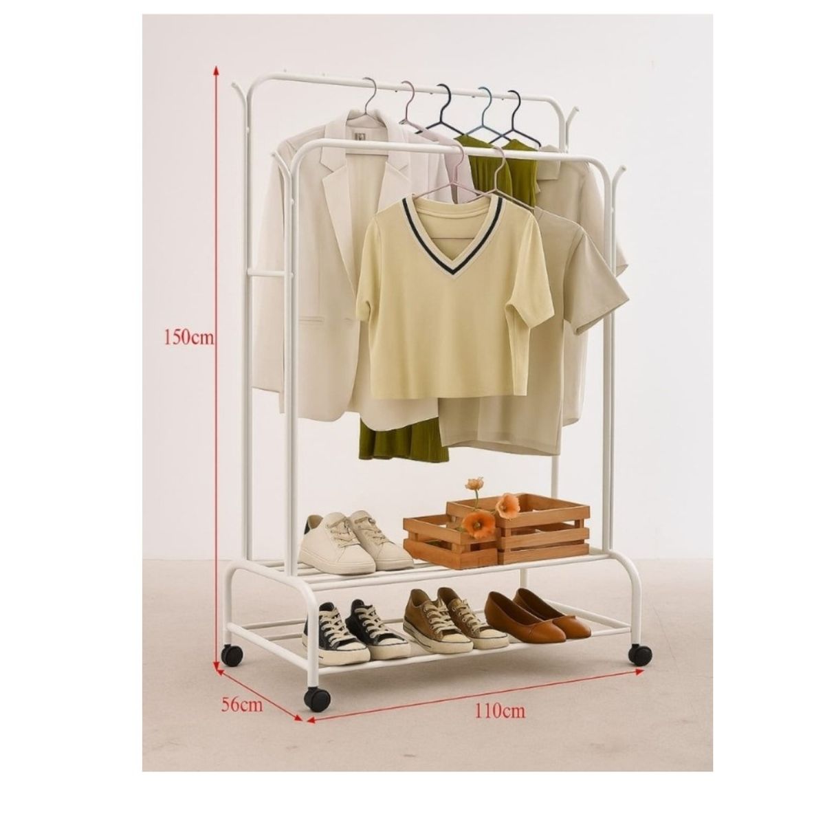 GENERICO - Organizador Ropa Doble con Estantes De 2 Niveles con Ruedas