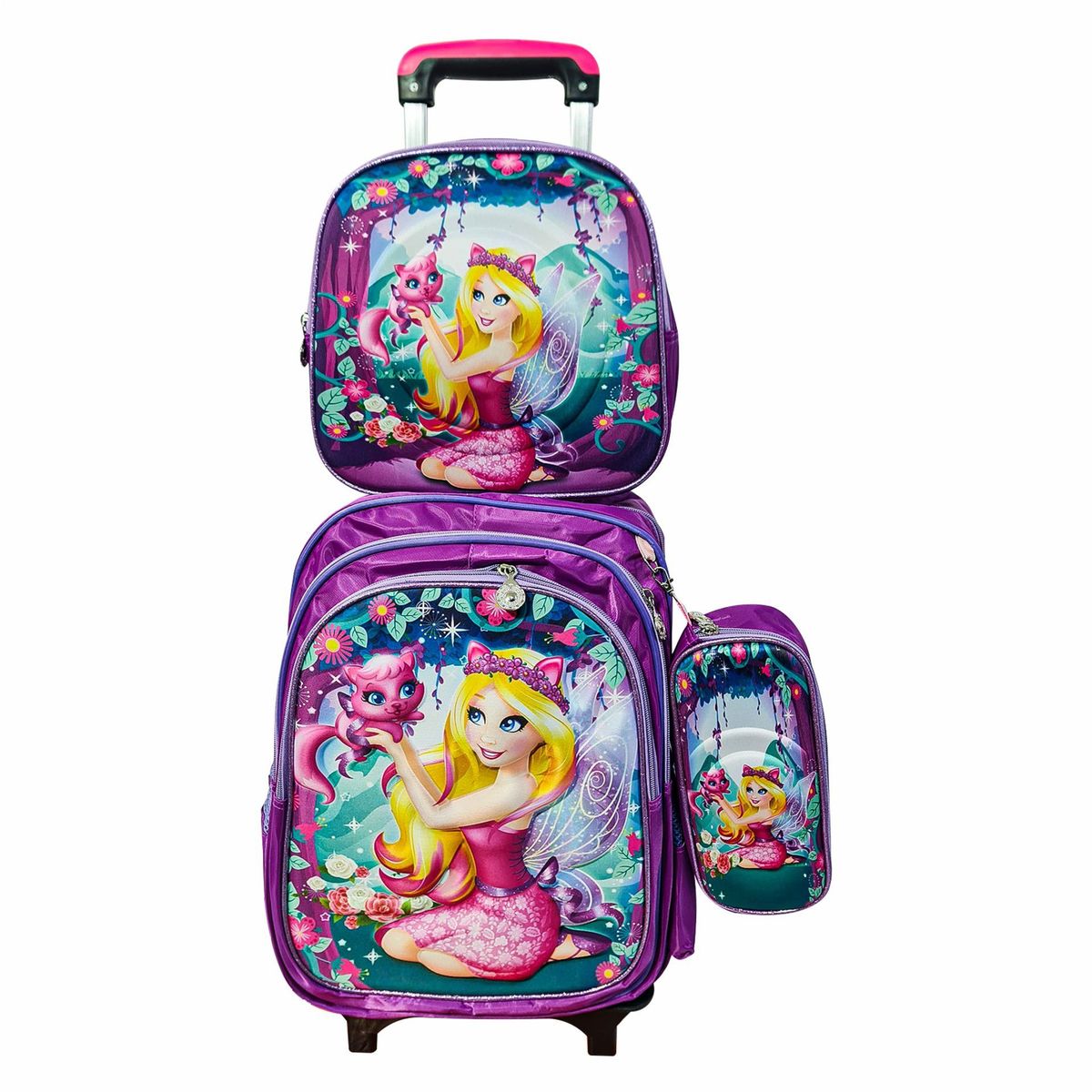 GENERICO - Mochila Escolar Infantil Para NIÑAS 3 en 1 con Ruedas Tamaño Oficio