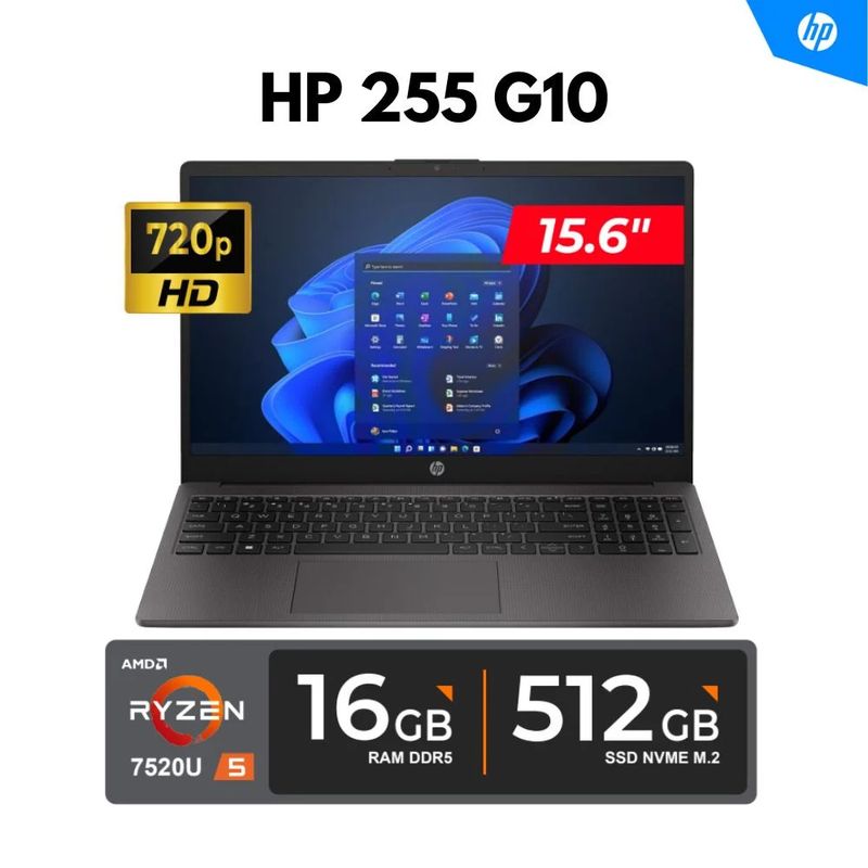HP - LAPTOP HP 255 G10  RYZEN 5-7520U RAM 16GB SSD 512GB PANTALLA 15.6 "