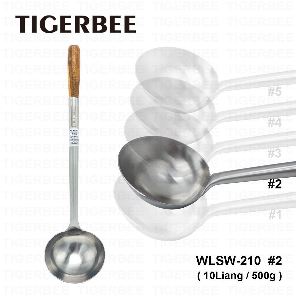 TIGERBEE - CUCHARON DE ACERO INOX CON MANGO DE MADERA 600gr