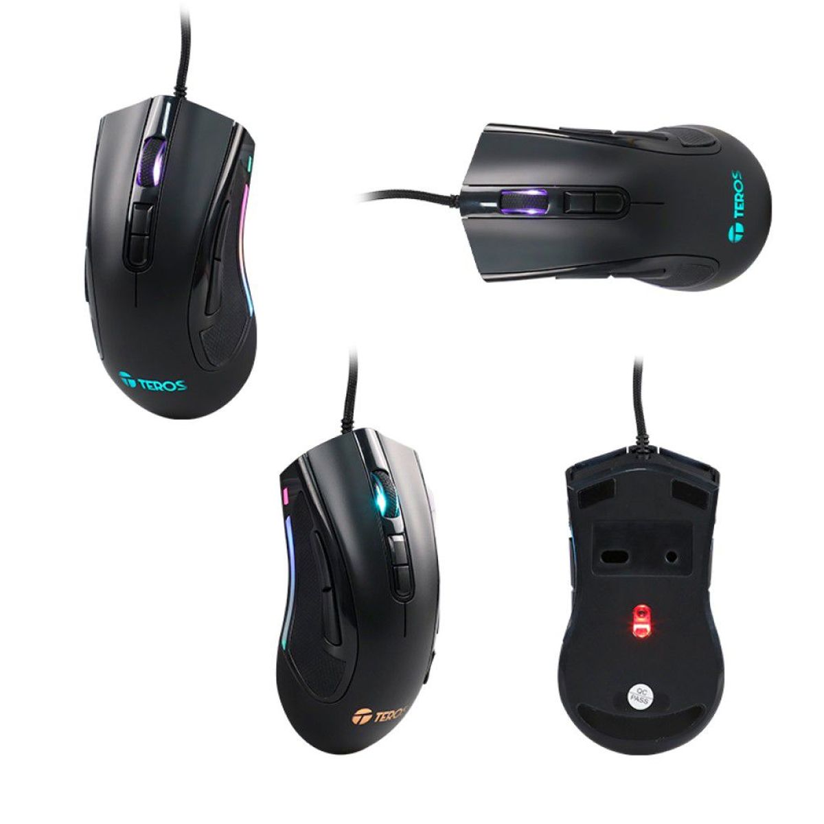 TEROS - Mouse Gamer Teros Te-5167N Óptico Usb 12800 Dpi Rgb Negro