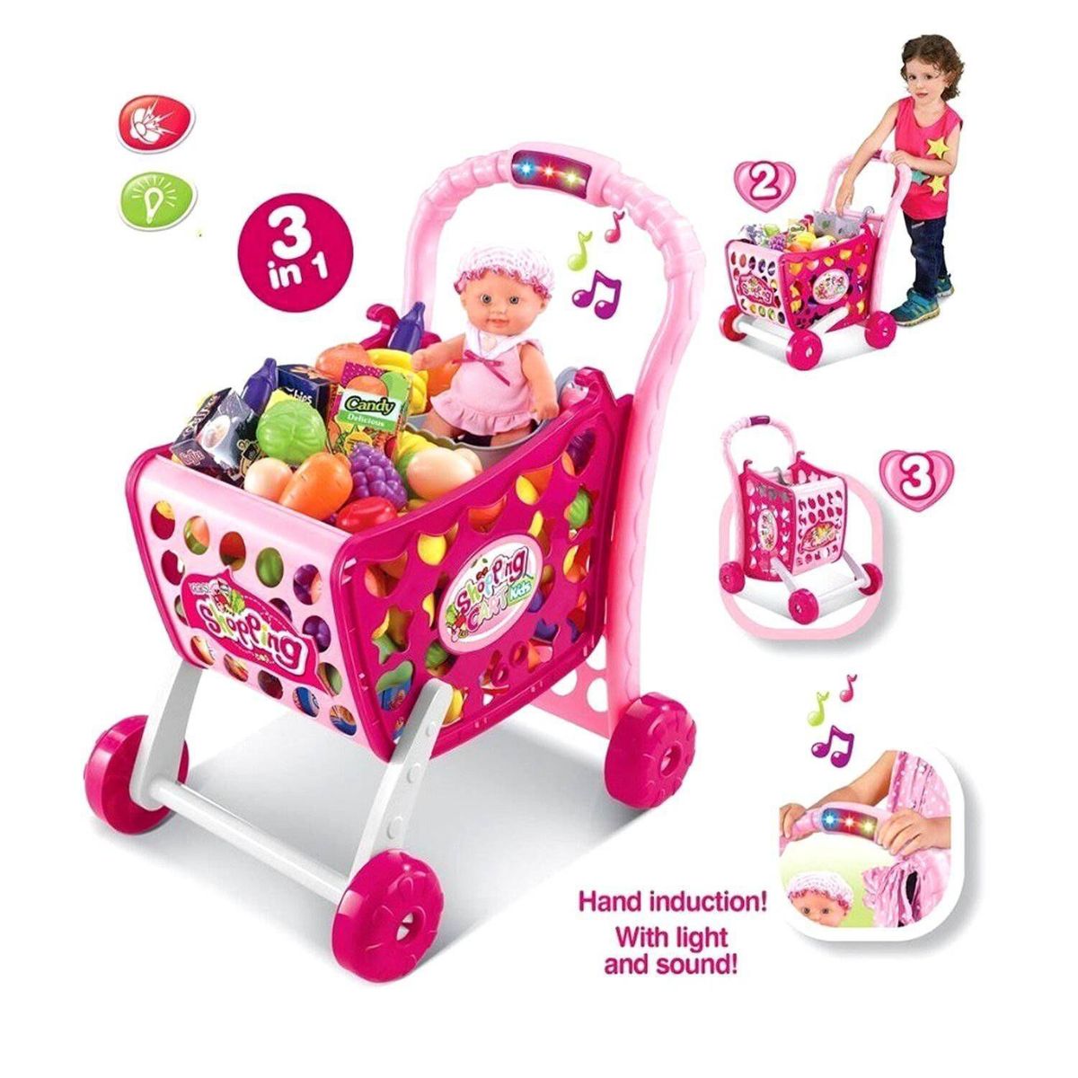 GENERICO - Juguete Coche de Compras con Accesorios 3 en 1