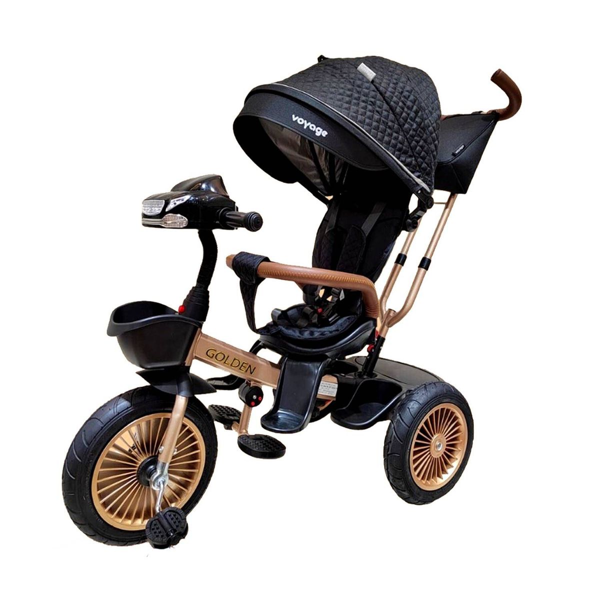 VOYAGE - Triciclo Asiento Giratorio Voyage GOLDEN con Tela UV Negro