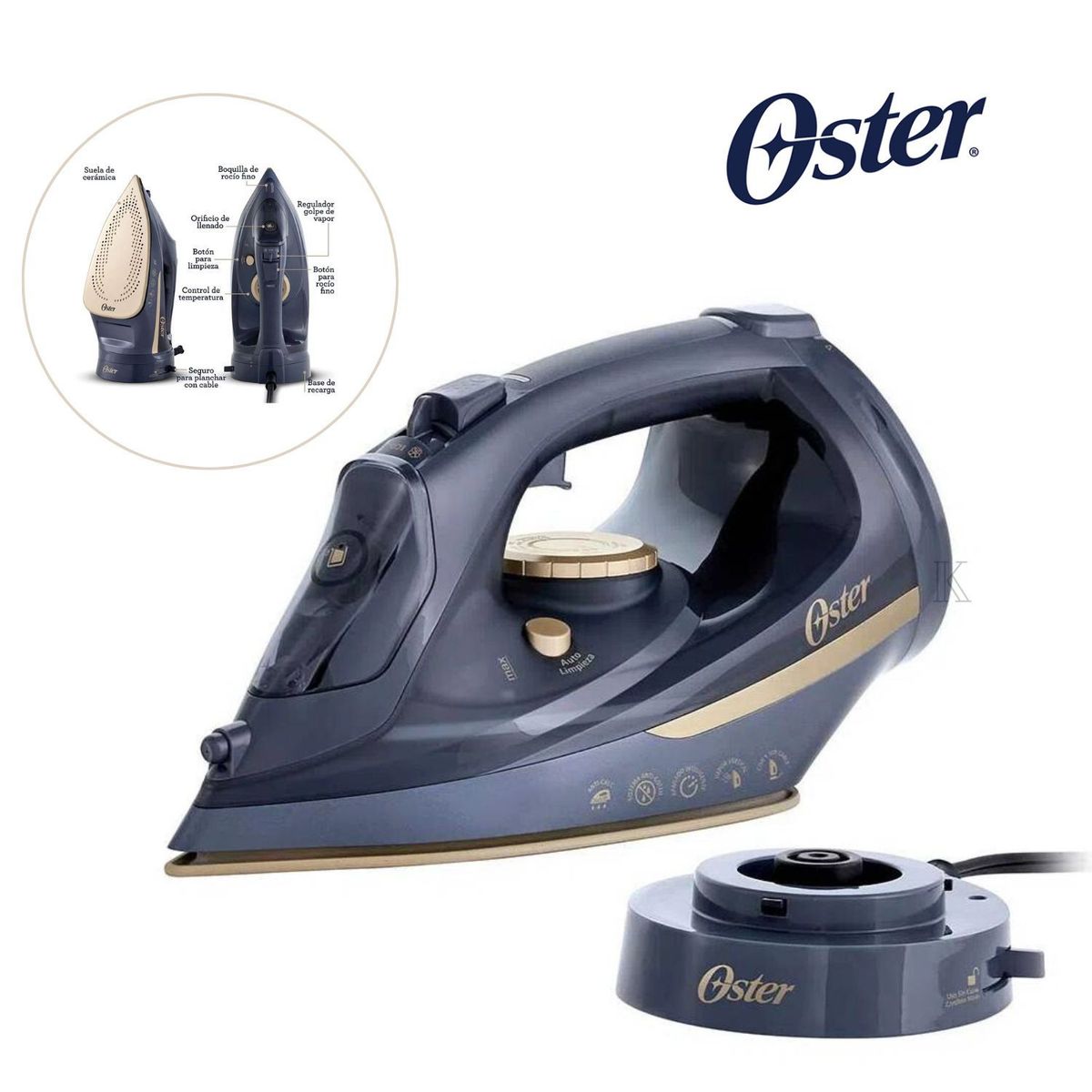 OSTER - Plancha de Vapor Inalámbrica Oster® 2 en 1 con suela de cerámica