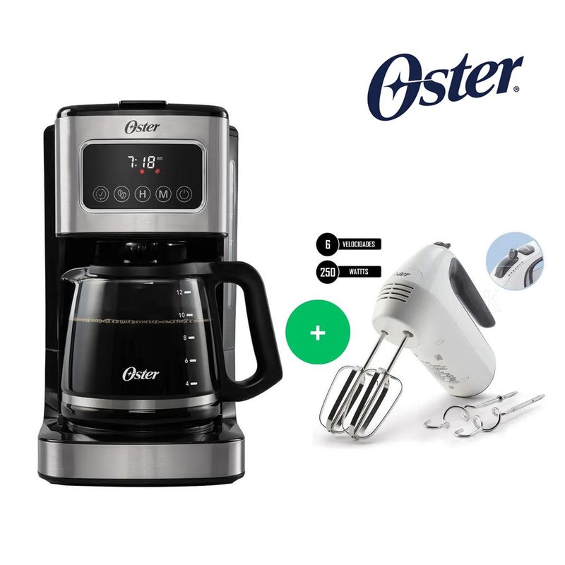 OSTER - Cafetera programable de 12 tazas + Batidora de mano 6 velocidades