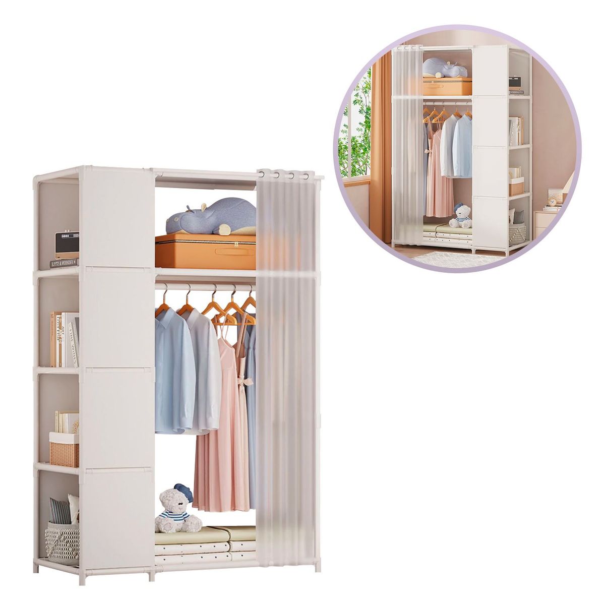 BUYPAL - Armario de Almacenamiento Multifuncional 4 Pisos de Tela