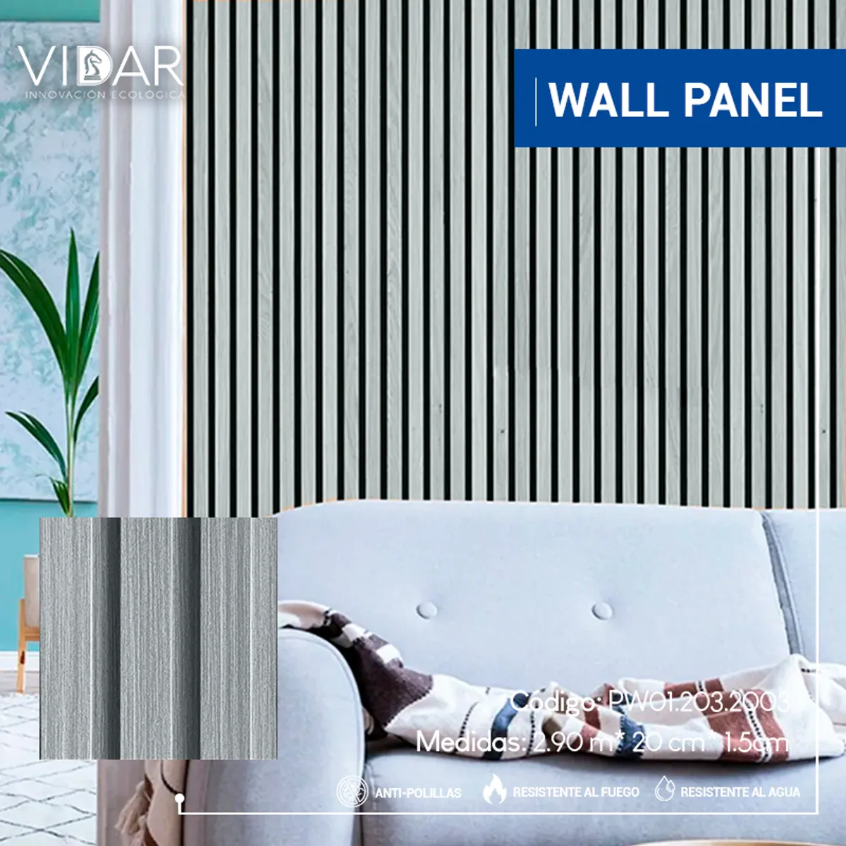 VIDAR - WALL PANEL WPC INTERIOR GREY OLD VENTA POR 5 UNIDADES