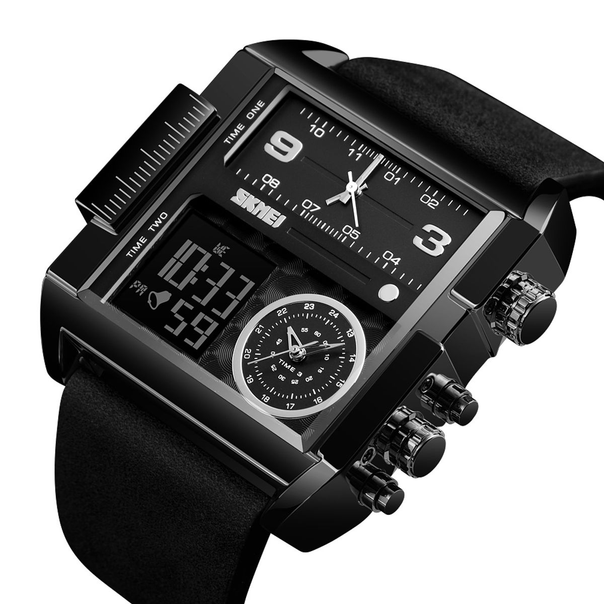 SKMEI - Reloj Skmei 1391 Negro Correa Cuero Digital Analogo Multifunción