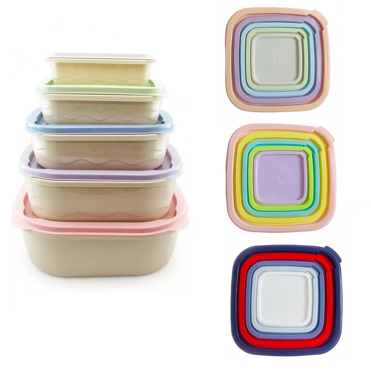 GENERICO - set de tapers cuadrados 5 piezas recipientes de plástico