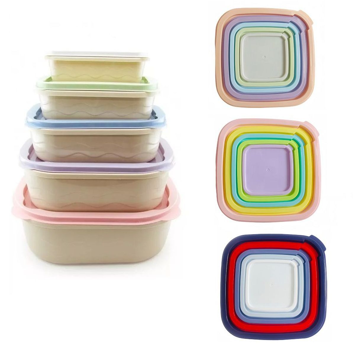 GENERICO - set de tapers cuadrados 5 piezas recipientes de plástico