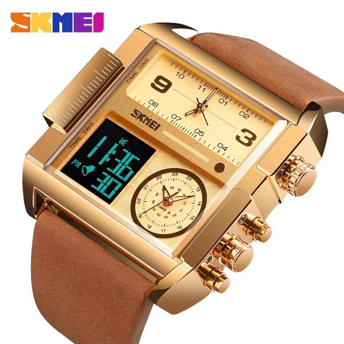 SKMEI - Reloj Skmei 1391 Dorado Correa marrón Digital Analogo Multifunción