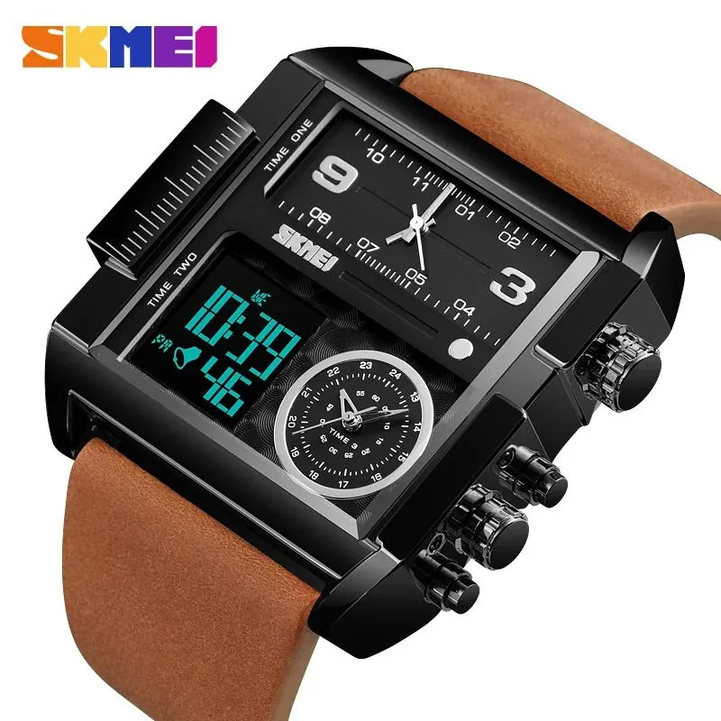 SKMEI - Reloj Skmei 1391 Negro Correa marrón Digital Analogo Multifunción_.