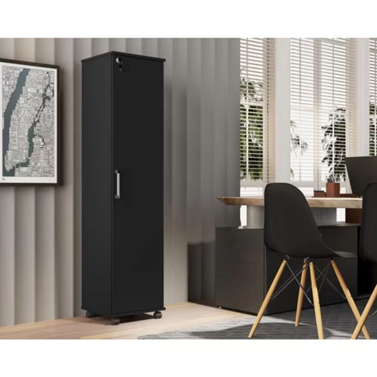 TU MESITA - Estante vertical multiusos con ruedad y llave Peyton color Negro TU MESITA