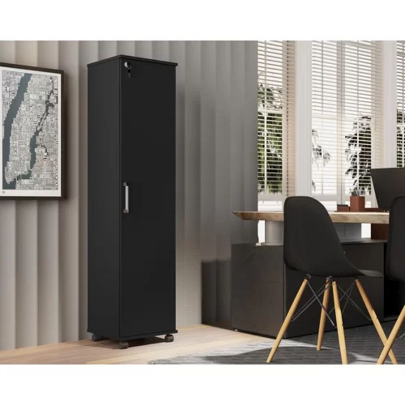 TU MESITA - Estante vertical multiusos con ruedad y llave Peyton color Negro TU MESITA