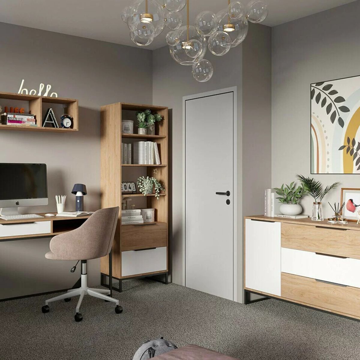 TU MESITA - Librero Moderno Santiago 2 cajones color DunaBlanco TU MESITA