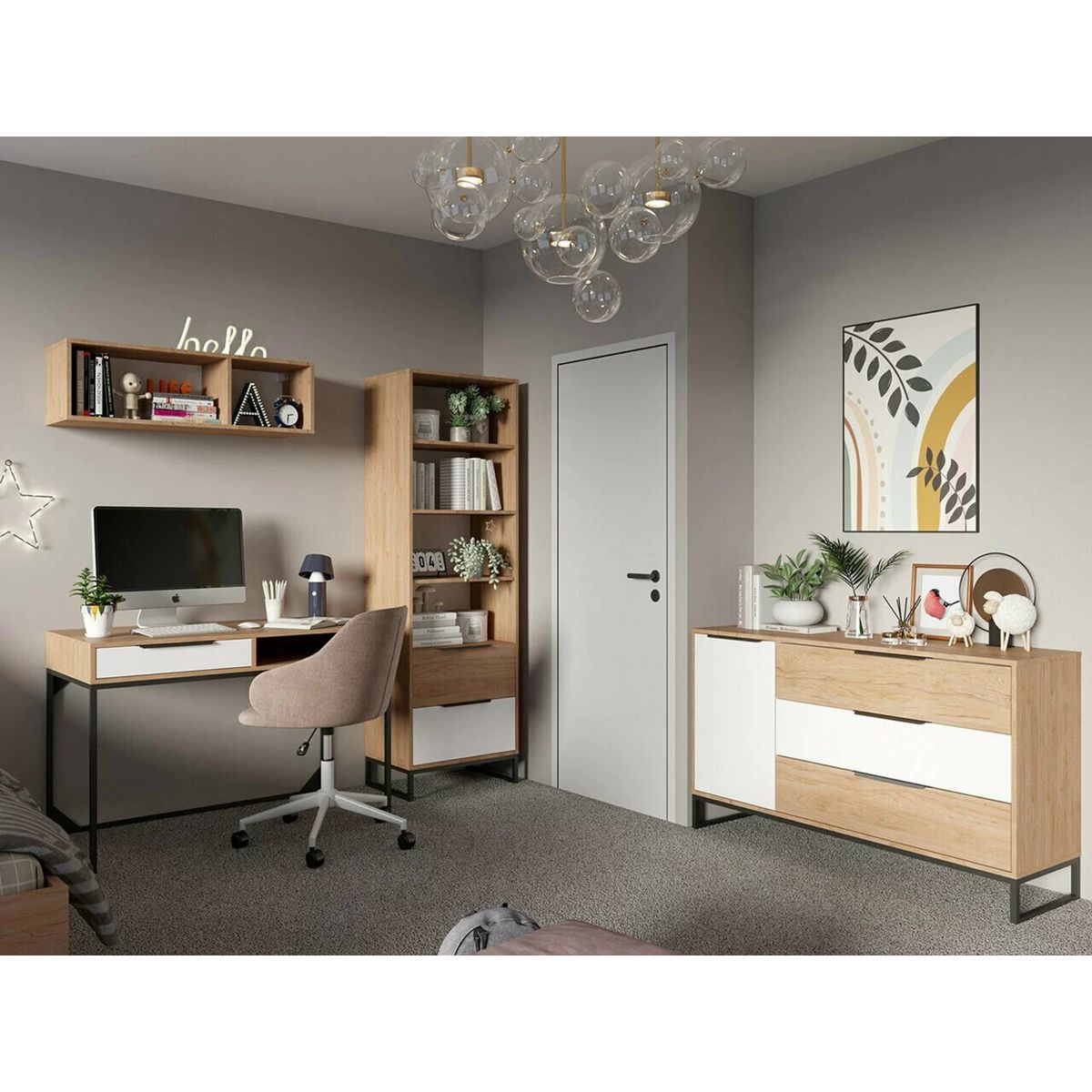 TU MESITA - Librero Moderno Santiago 2 cajones color DunaBlanco TU MESITA