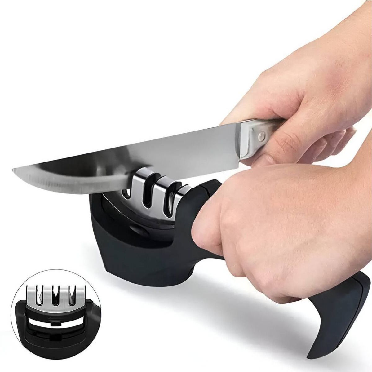 ELMEJORPRECIO - Afilador De Cuchillos Triple Con Mango Ergonómico