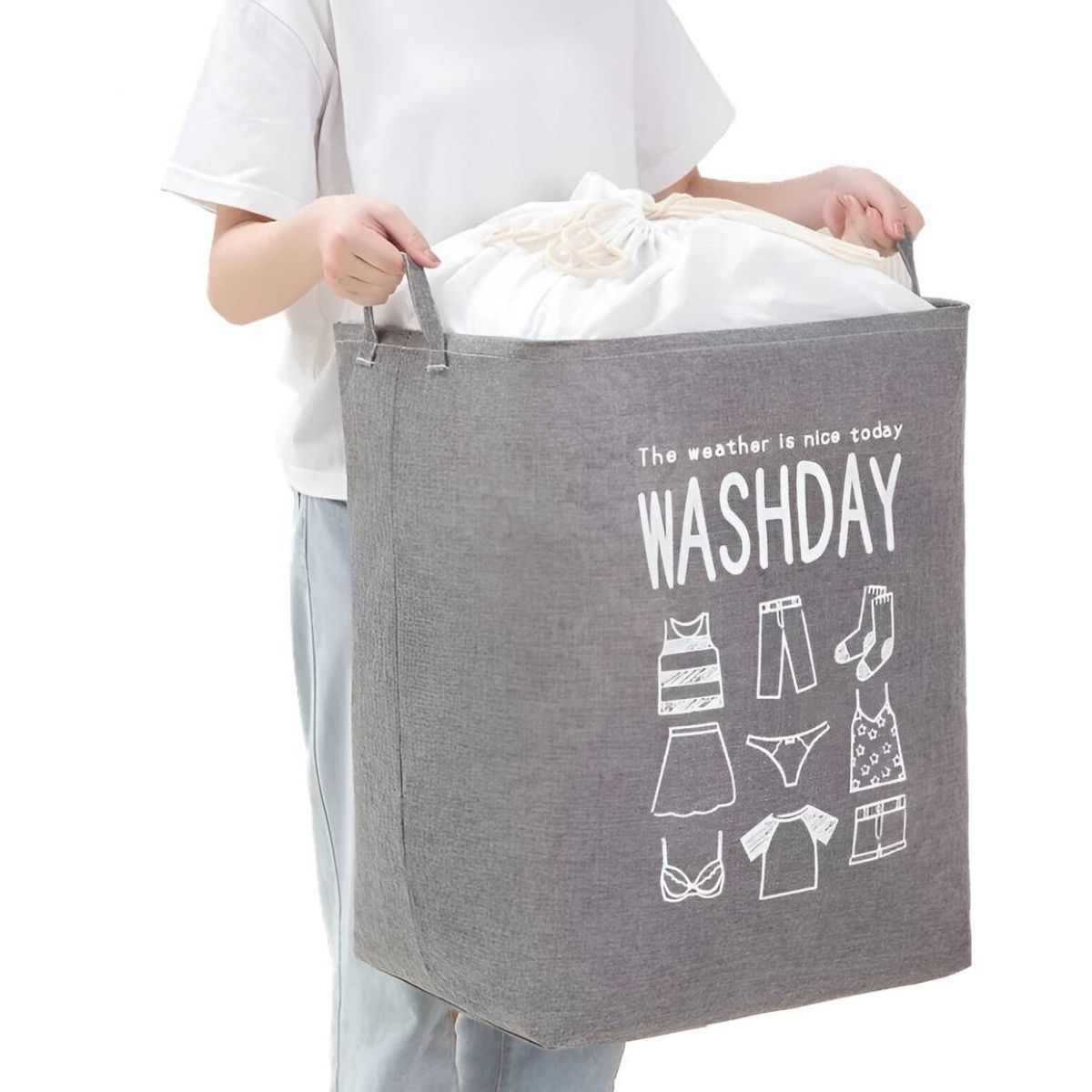 ELMEJORPRECIO - Cesta De Ropa Impermeable Multiuso Con Ajuste Washday Gris