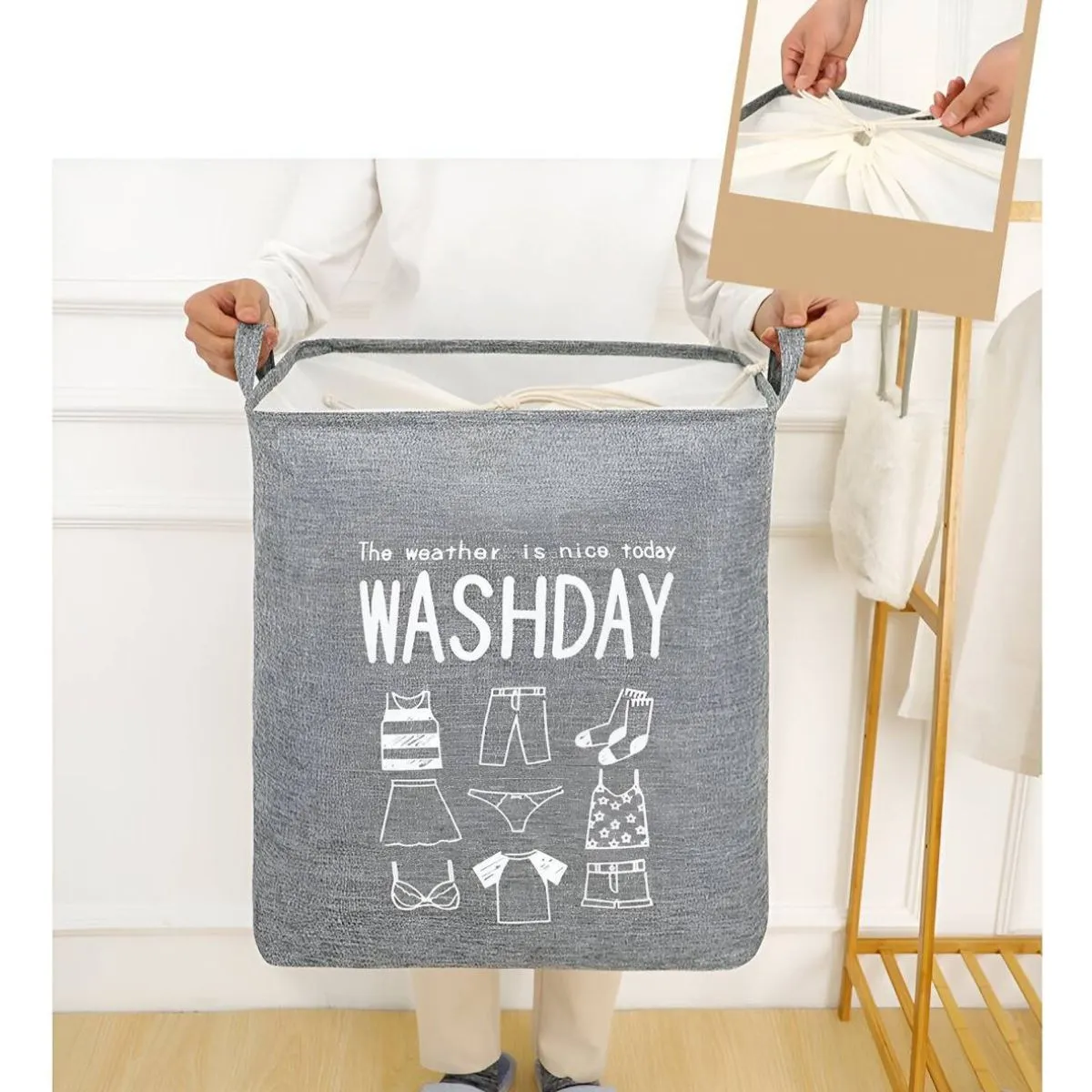 ELMEJORPRECIO - Cesta De Ropa Impermeable Multiuso Con Ajuste Washday Gris