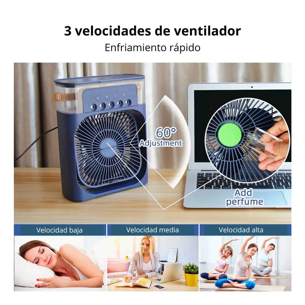 GENERICO - Ventilador Enfriador Humidificador 3 en 1 con Luz LED RGB Temporizador