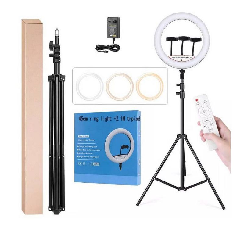 GENERICO - Aro Luz Led Touch 45 CM + Trípode + Control Remoto para 3 Celulares