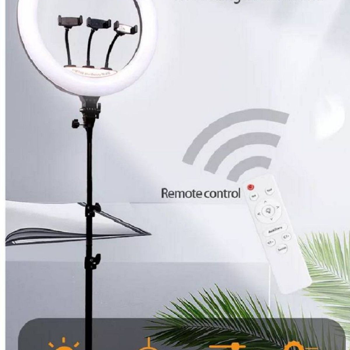 GENERICO - Aro Luz Led Touch 45 CM + Trípode + Control Remoto para 3 Celulares