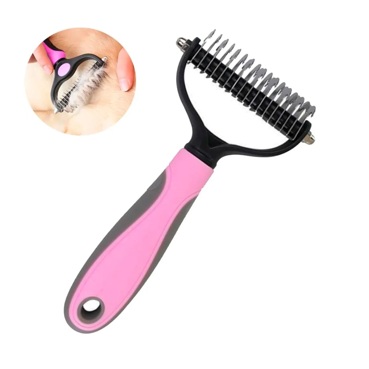 AMICATS - Peine Deslanador Desmotador para Perro - Rosa