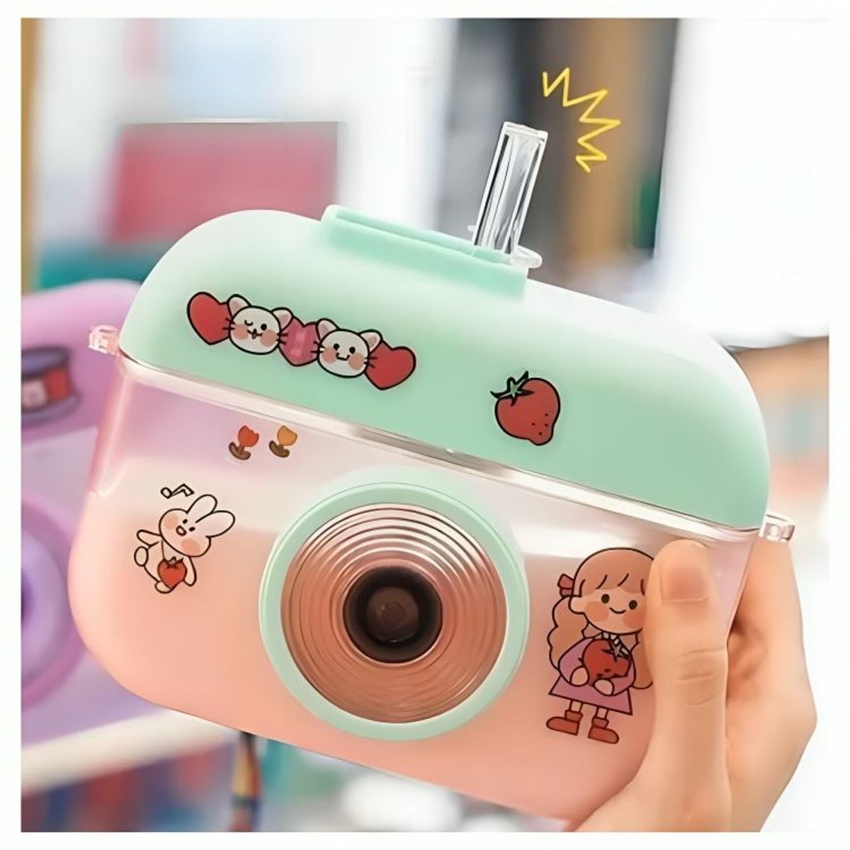 GENERICO - Tomatodo Cámara De 400 ml Con Correa Y Stickers Kawaii