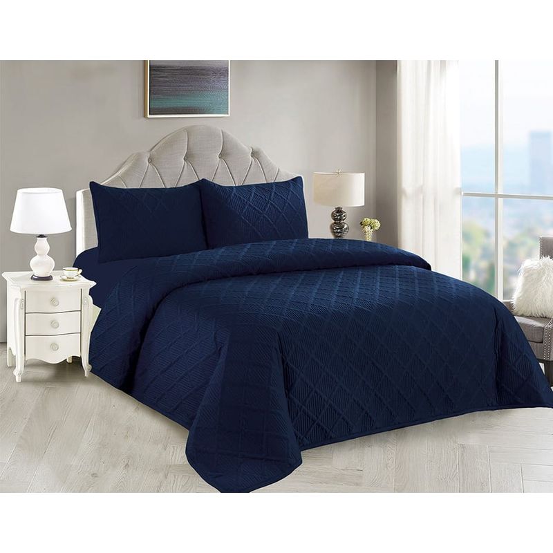 CASATEX - Cubrecama + Juego de sabanas 2 plazas - Azul oscuro