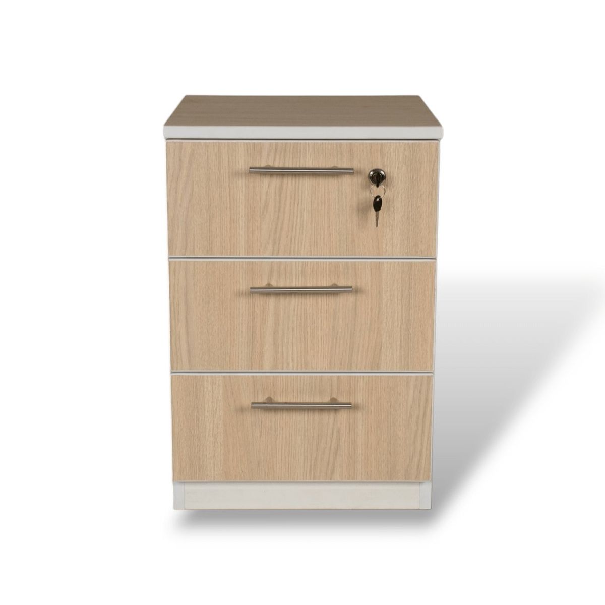 MUEBLES MACRUMO - Velador 3 Cajones + Cerradura. Color Arena