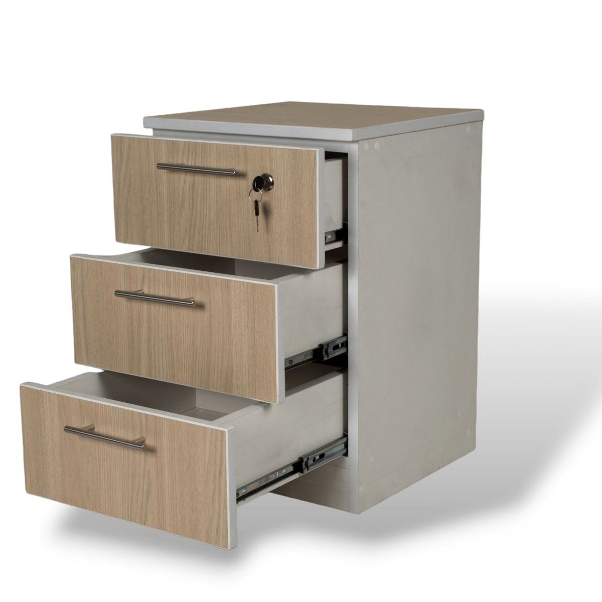 MUEBLES MACRUMO - Velador 3 Cajones + Cerradura. Color Arena