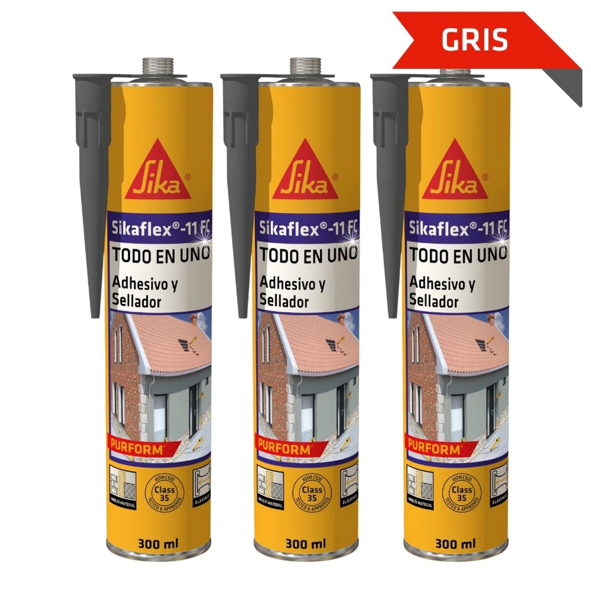 SIKA - Tripack Sellador de juntas Sikaflex-11 FC Purform Gris x 300ml