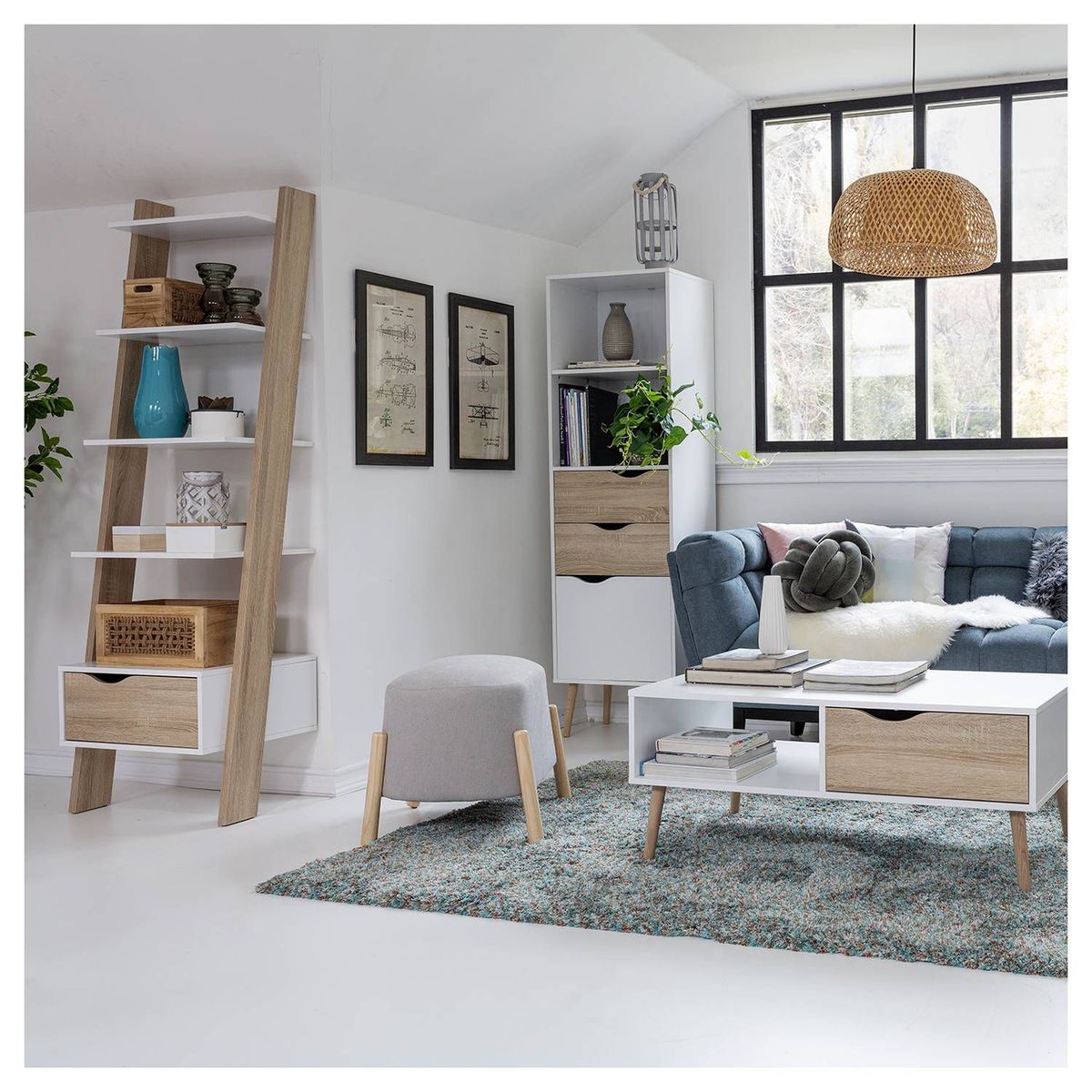 TU MESITA - Estante Vintage Gladys 1 Cajón 55x48x180 cm BlancoOak TU MESITA