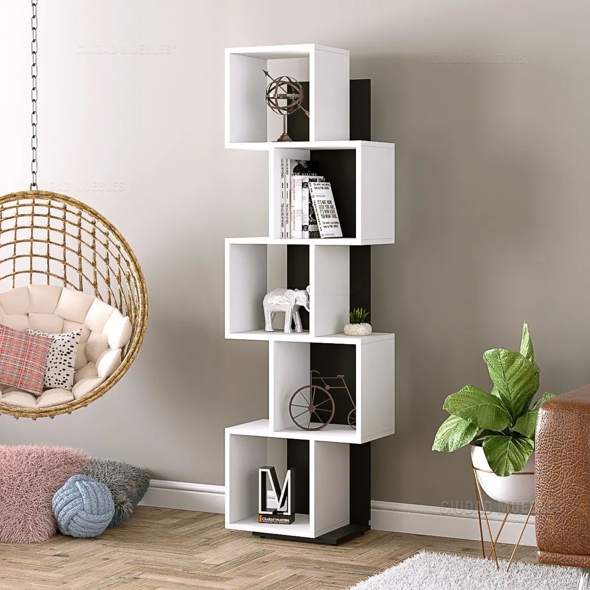 TU MESITA - Estante Contemporáneo Extremadura Blanco-Negro 150cm TU MESITA