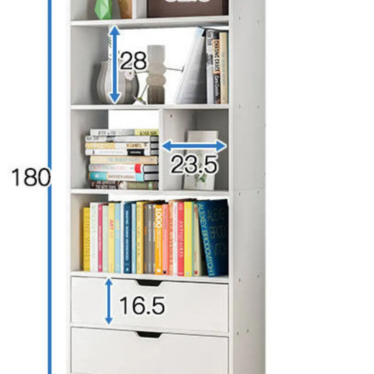 TU MESITA - Moderno Librero 4 Repisas 3 Cajones Atom color Blanco TU MESITA
