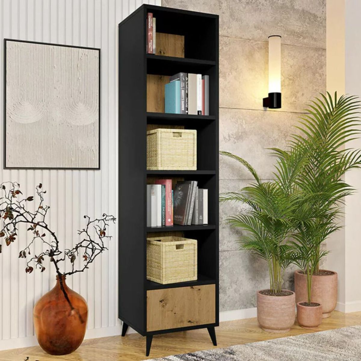 TU MESITA - Librero Estante Frankie color Negro 1 cajón TU MESITA