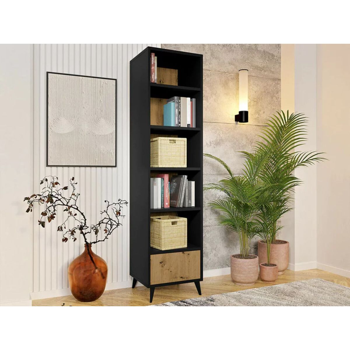 TU MESITA - Librero Estante Frankie color Negro 1 cajón TU MESITA