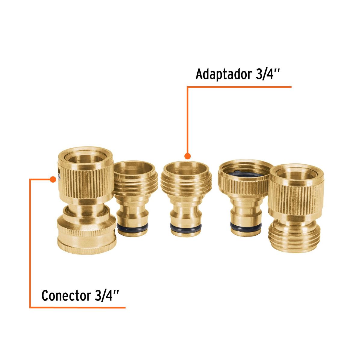 TRUPER - Juego de 5 conectores 3/4" rápidos de latón sistema click Truper