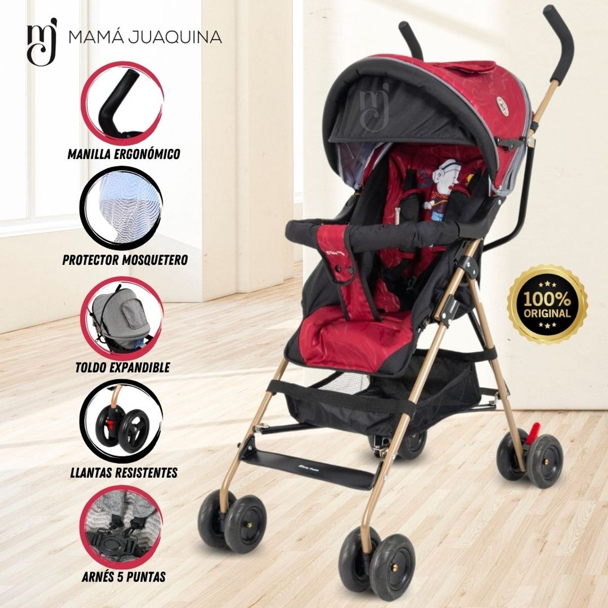 BABY HAPPY - Coche Bastón Deportivo «BABY TOONS» Edición Limitada Red