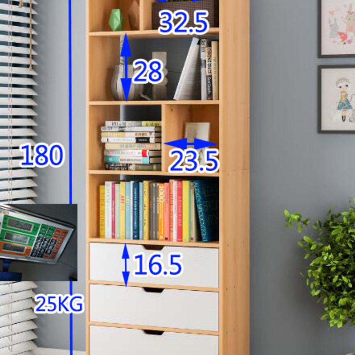 TU MESITA - Moderno Librero 4 Repisas 3 Cajones Atom color Duna TU MESITA