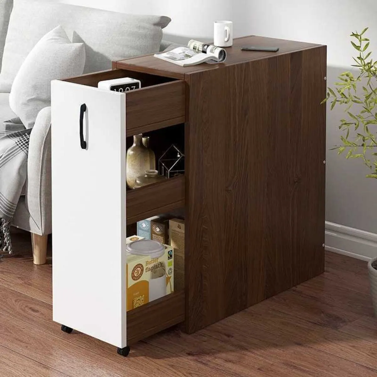 TU MESITA - Mesa Lateral Organizadora Privé Blanca-Marrón 60cm TU MESITA
