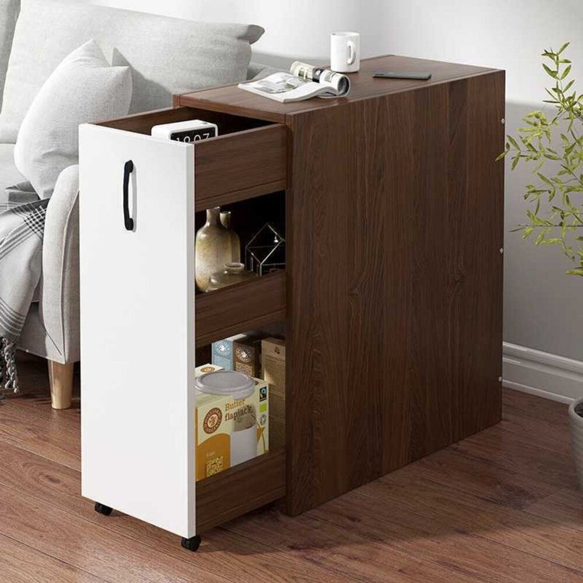 TU MESITA - Mesa Lateral Organizadora Privé Blanca-Marrón 60cm TU MESITA