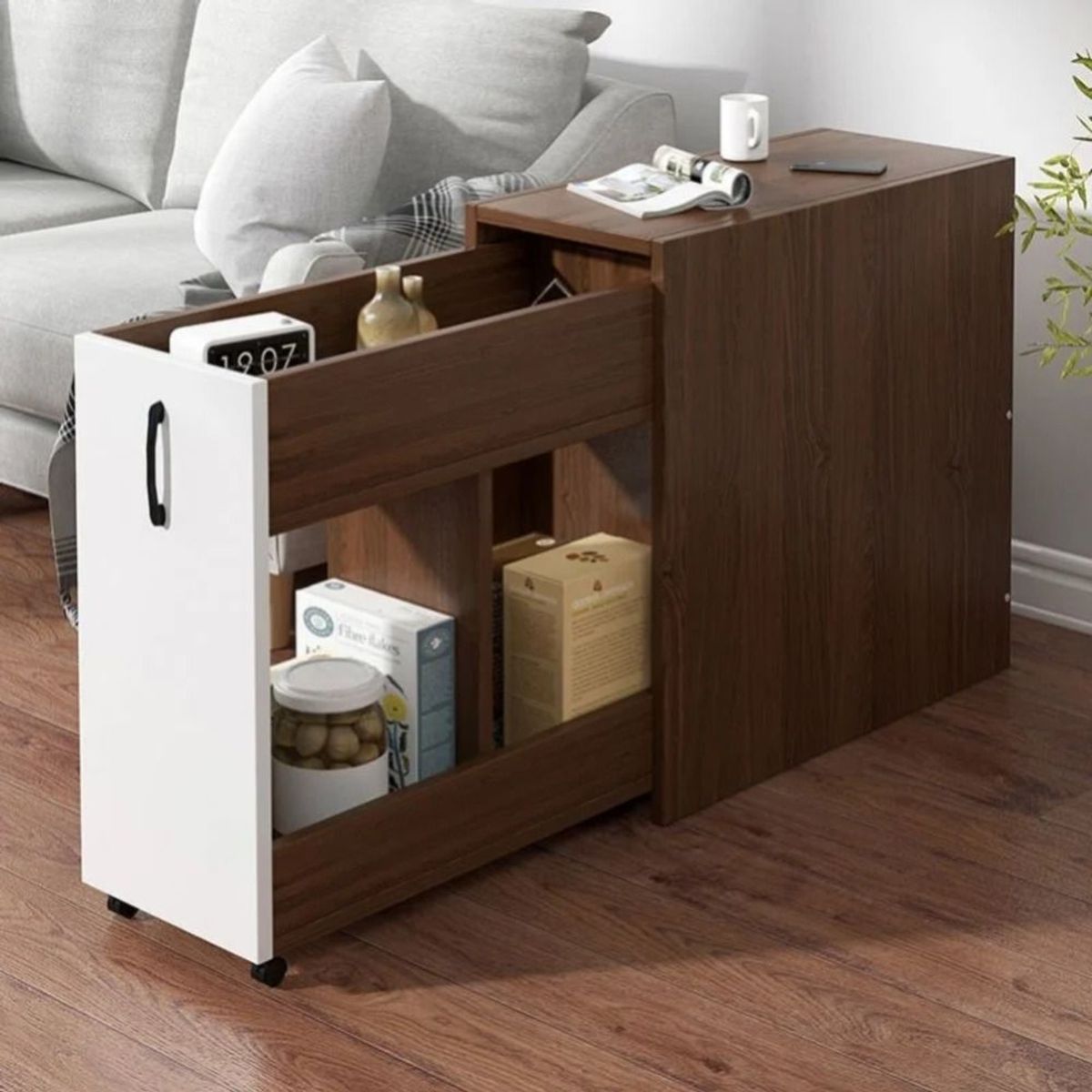 TU MESITA - Mesa Lateral Organizadora Privé Blanca-Marrón 60cm TU MESITA