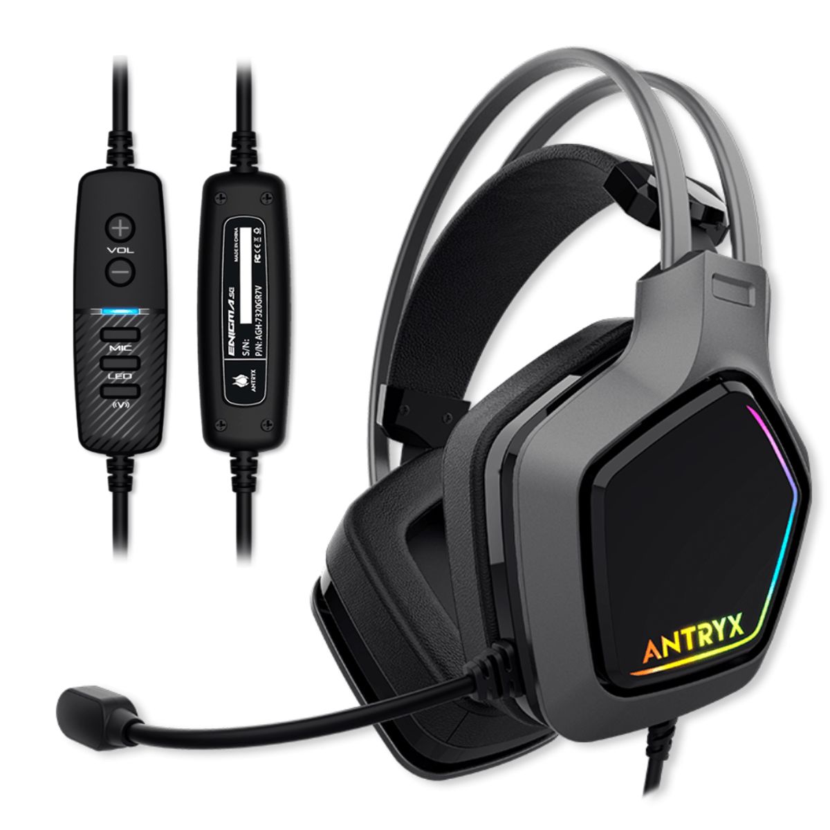 ANTRYX - AUDIFONO CON MICROFONO ANTRYX ENIGMA SE GRAY 7.1 VIRTUAL VIBRADOR USB